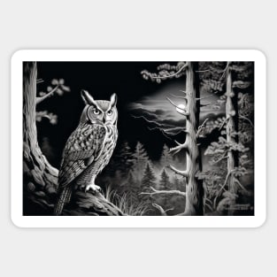 Owl Animal Bird Wild Nature Ink Sketch Style Sticker